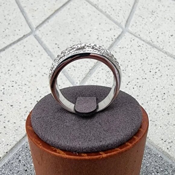 RSC Silver Filigree Vine Floral Crystal Openwork Band Dome Ring - Picture 8 of 10